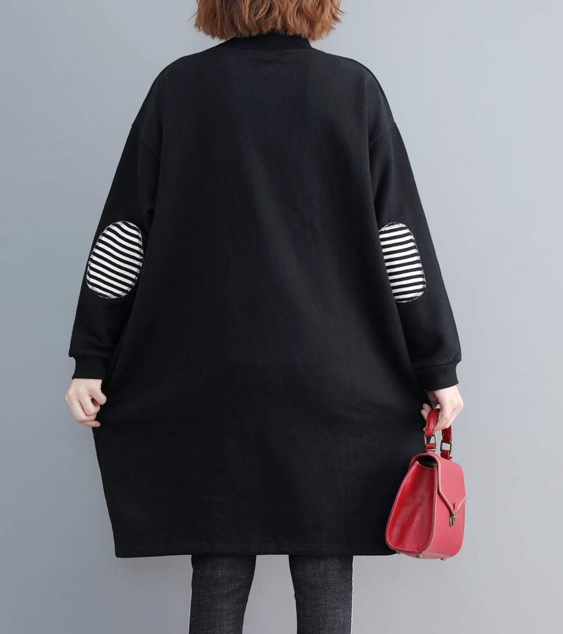 ellazhu Women's Striped Pocket Casual Crewneck Long Sleeve Pullover Sweater Swatershirt GA1271 Black - Image 2